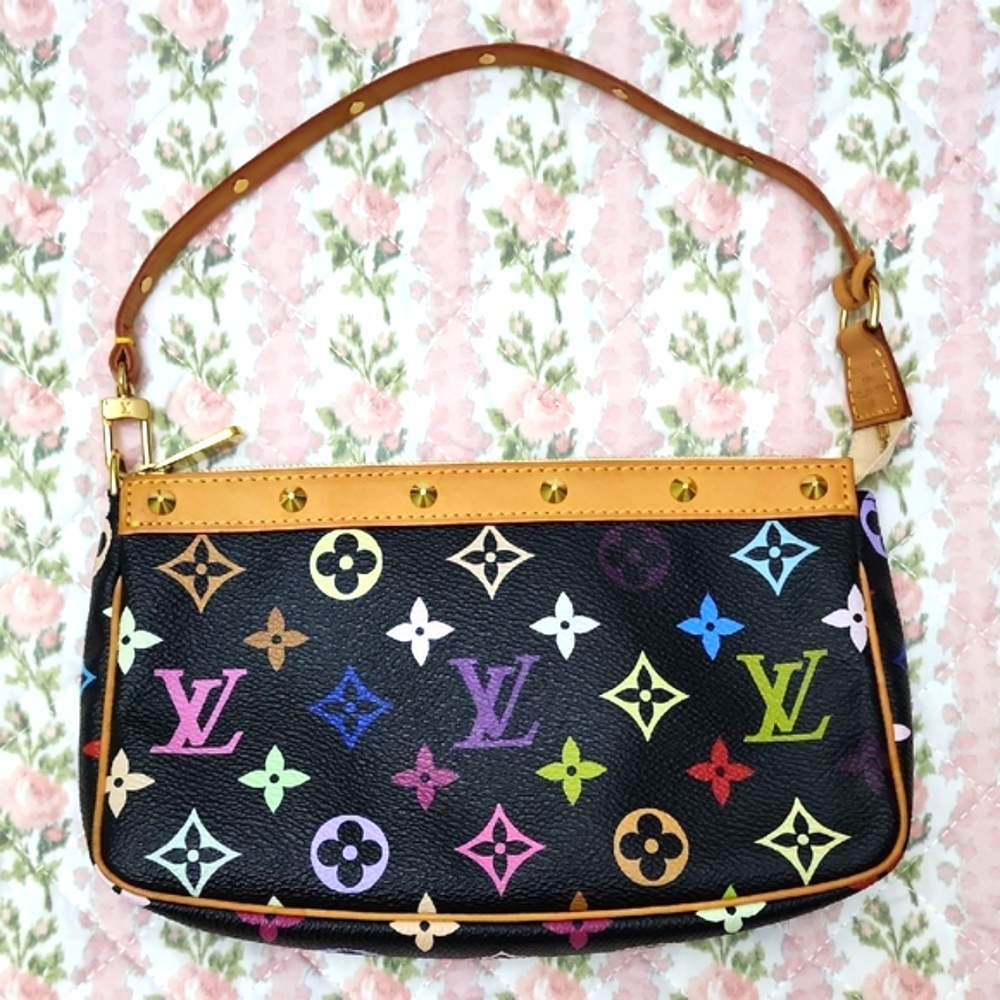 💎 Louis Vuitton Black Takashi Murakami Multicolor Monogram Pochette Bag